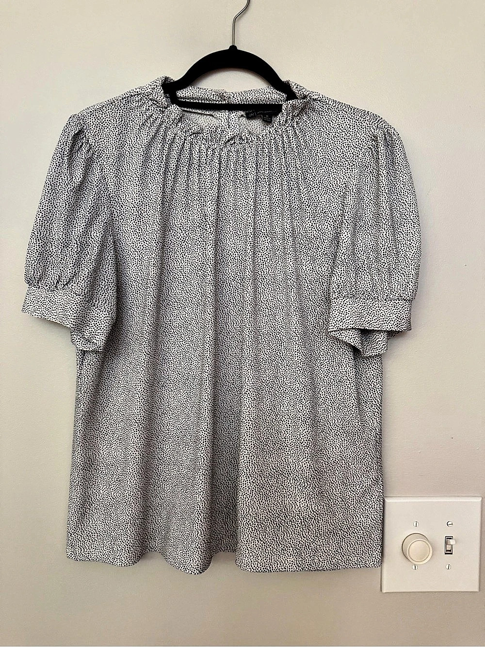 Adrianna Papell Polka Dot Short Sleeve Blouse in White & Black